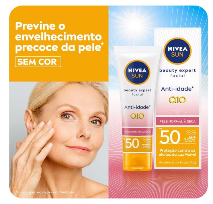 Protetor Solar Nivea Sun Beauty Expert Facial Pele Normal A Seca Fps 50 50G, Nivea