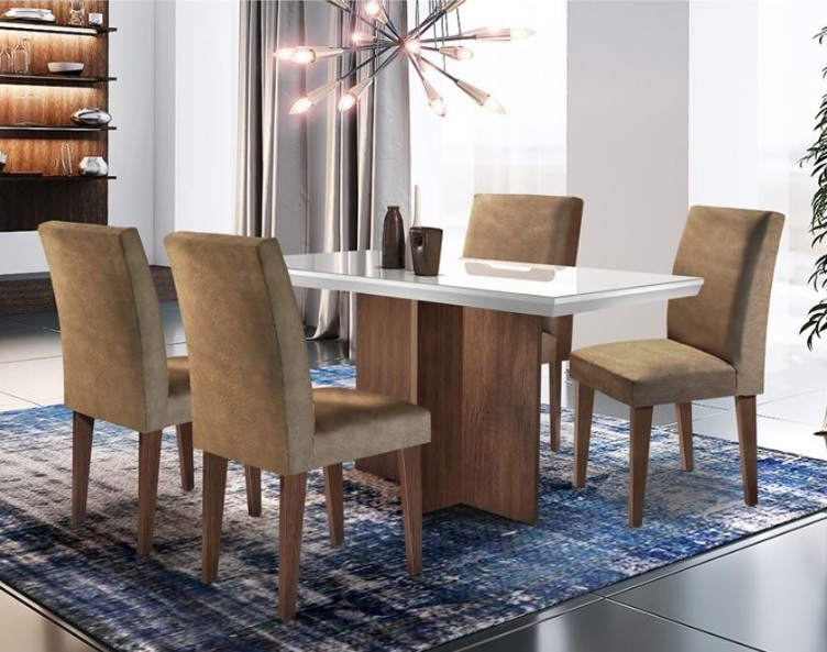 Sala de jantar Olimpia – 1200 TP. MDF/LAQ. C/4 cadeiras Marrom Chocolate