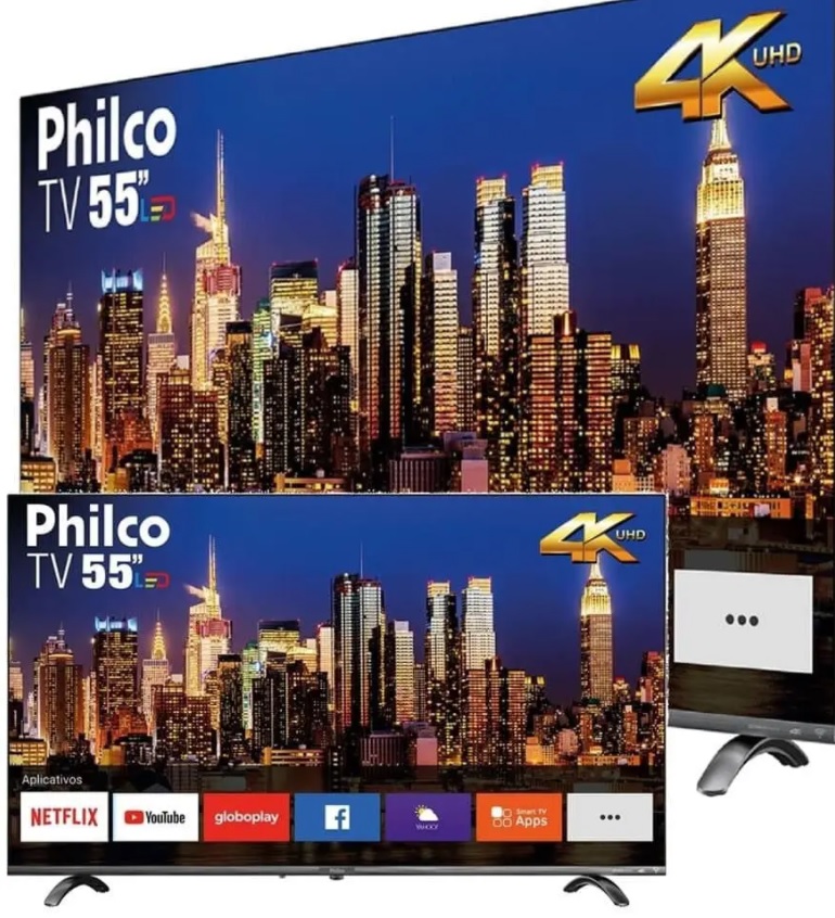 Smart Tv Led 55” Philco Ptv55q20snbl Ultra Hd 4k Hdr Borda Infinita Com Aplicativos E Audio Dolby