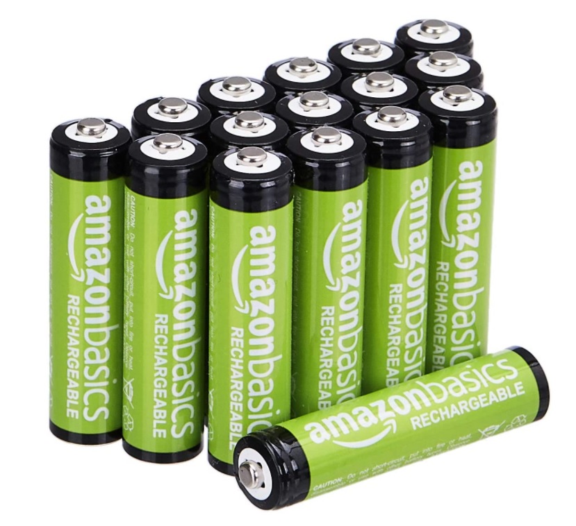 Amazon Basics Pacote com 16 pilhas AAA com capacidade de desempenho de 800 mAh recarregáveis, pré-carregadas, podem ser recarregadas 1.000 vezes