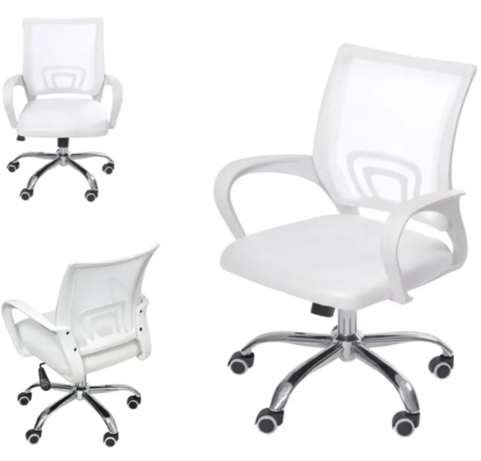 Cadeira de Escritório com Base Cromada Prizi Branca – 9050