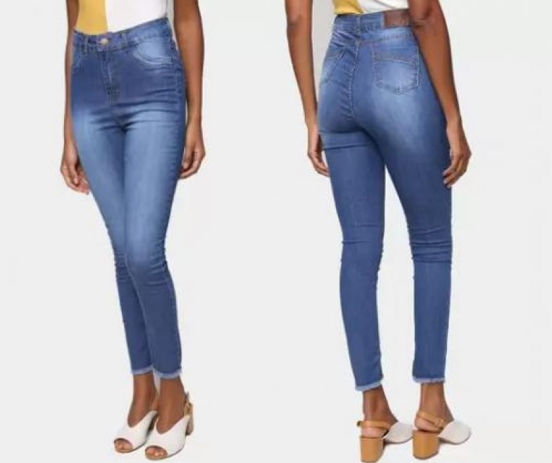 Calça Jeans Skinny Ecxo Barra Desfiada Cintura Média Feminina