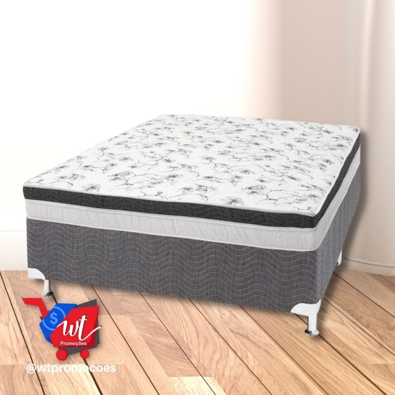 Cama Box Casal (Box + Colchão) Ortobom Mola – 20cm de Altura Physical Luna Silver