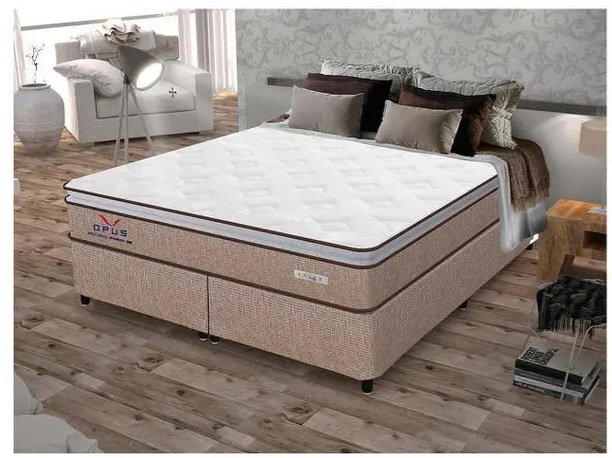Cama Box Queen (Box + Colchão) Plumatex – Molas Ensacadas 65cm de Altura Ópus