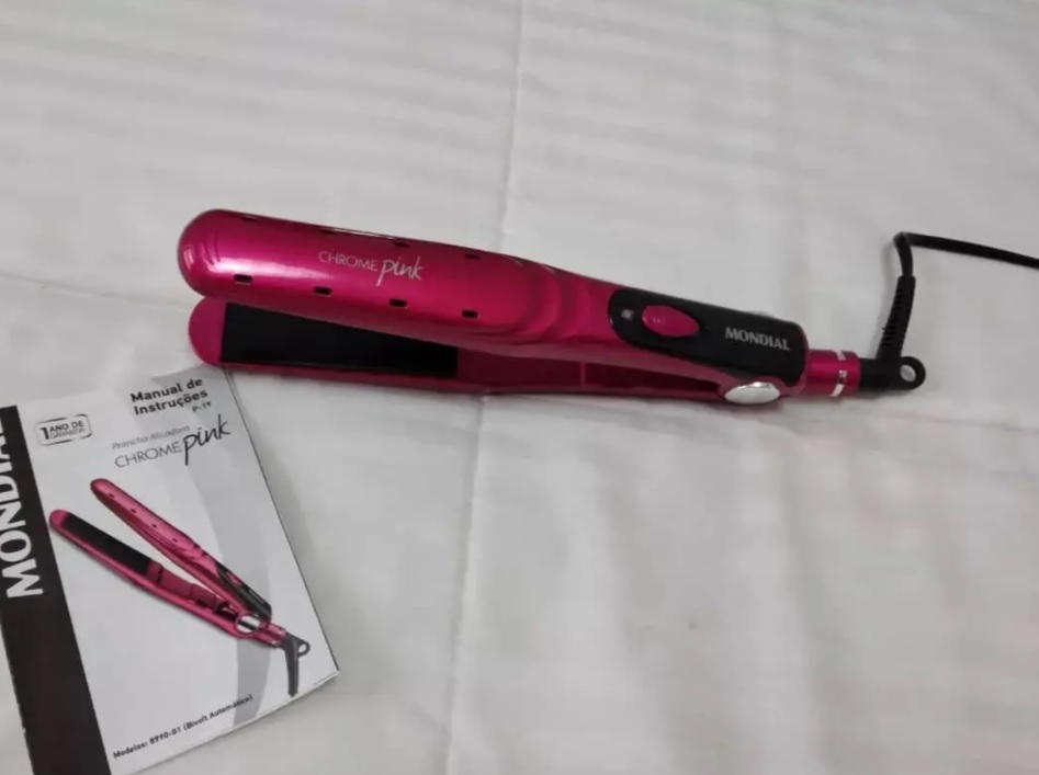 Chapinha/Prancha de Cabelo Mondial Chrome – Pink P-19 com Íons 220C
