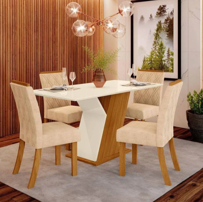 Conjunto Sala de Jantar Mesa 160 Cm Tampo MDF 6 Cadeiras Lupita Casa 812