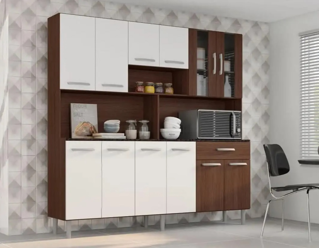 Cozinha Compacta Poliman Móveis Clara com Balcão – 12 Portas 1 Gaveta