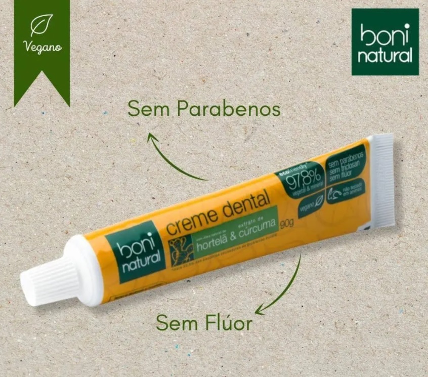 Creme Dental Boni Natural Ação Anti-inflamatória Hortelã e Cúrcuma, Boni Natural