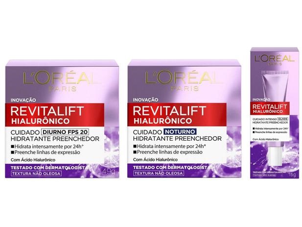 Creme Facial Hialurônico + Creme Facial Loreal – Paris Anti-idade + Creme para os Olhos Anti-idade
