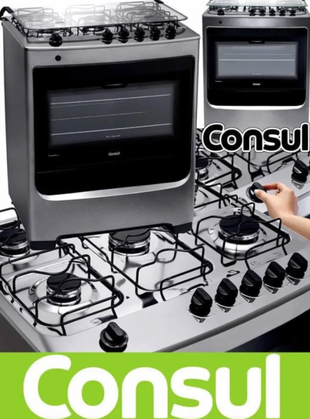 Fogão Consul 5 bocas cor Inox com botões removíveis