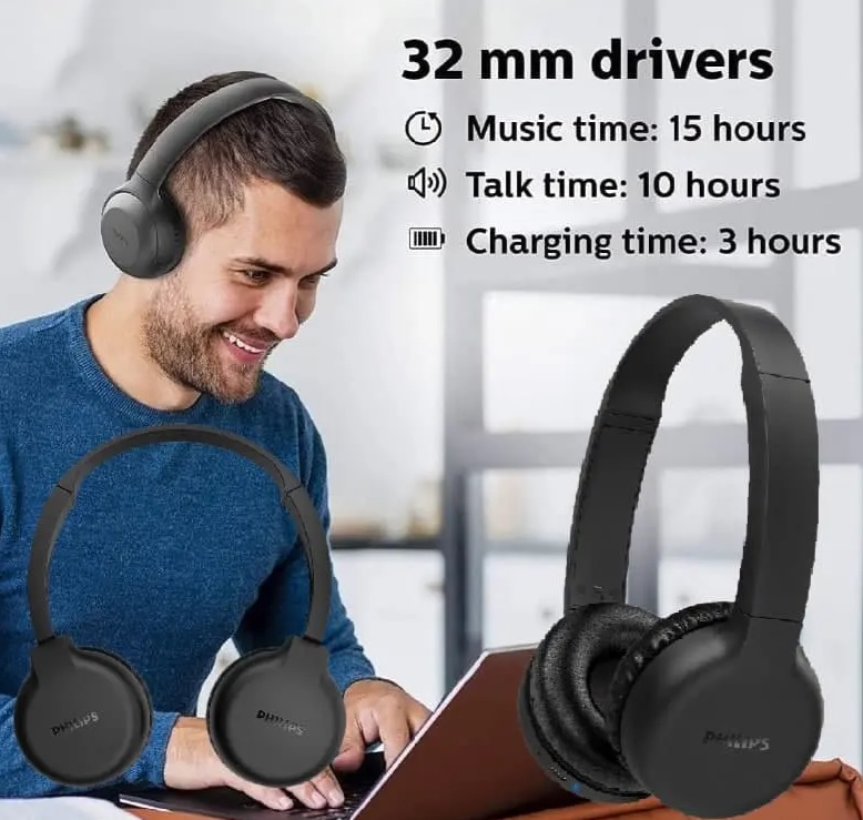 Fone de Ouvido Philips TAH1205 Bluetooth com Microfone até 15 horas de bateria – Preto