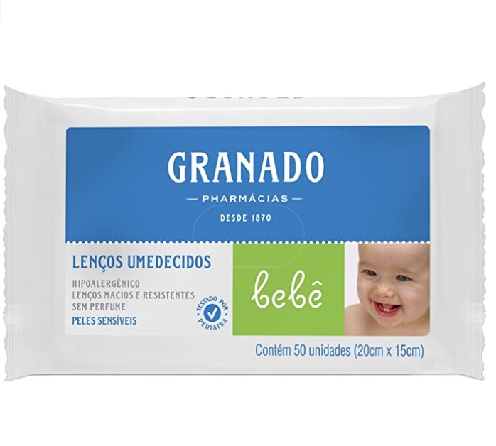 Granado – Lenço Bebê Pele Sensível, Branco, 50 Unidades