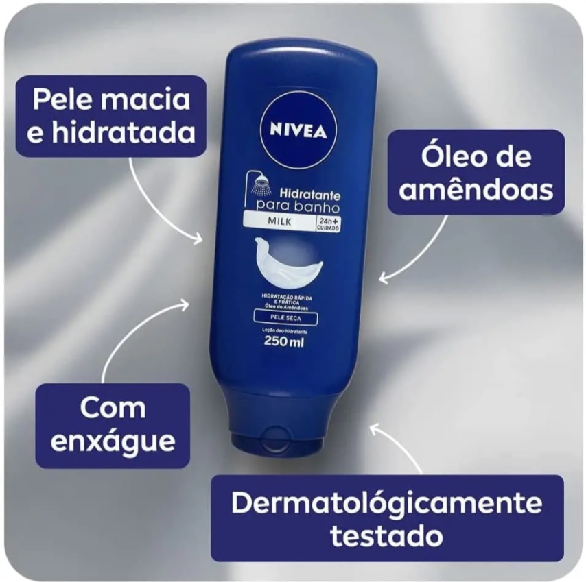 Hidratante Desodorante Para Banho Nivea Milk 250Ml, Nivea, Branco, 250Ml
