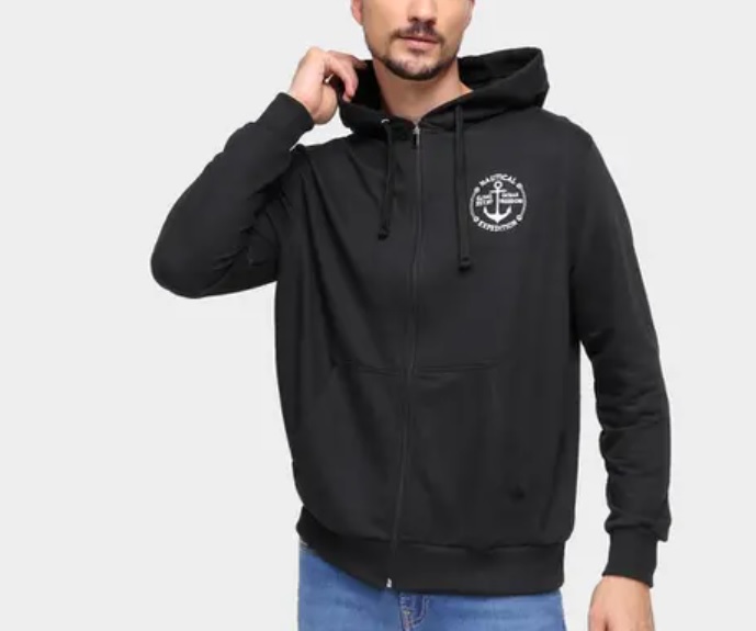 Jaqueta Moletom Gajang Básica Náutica Com Capuz Masculina