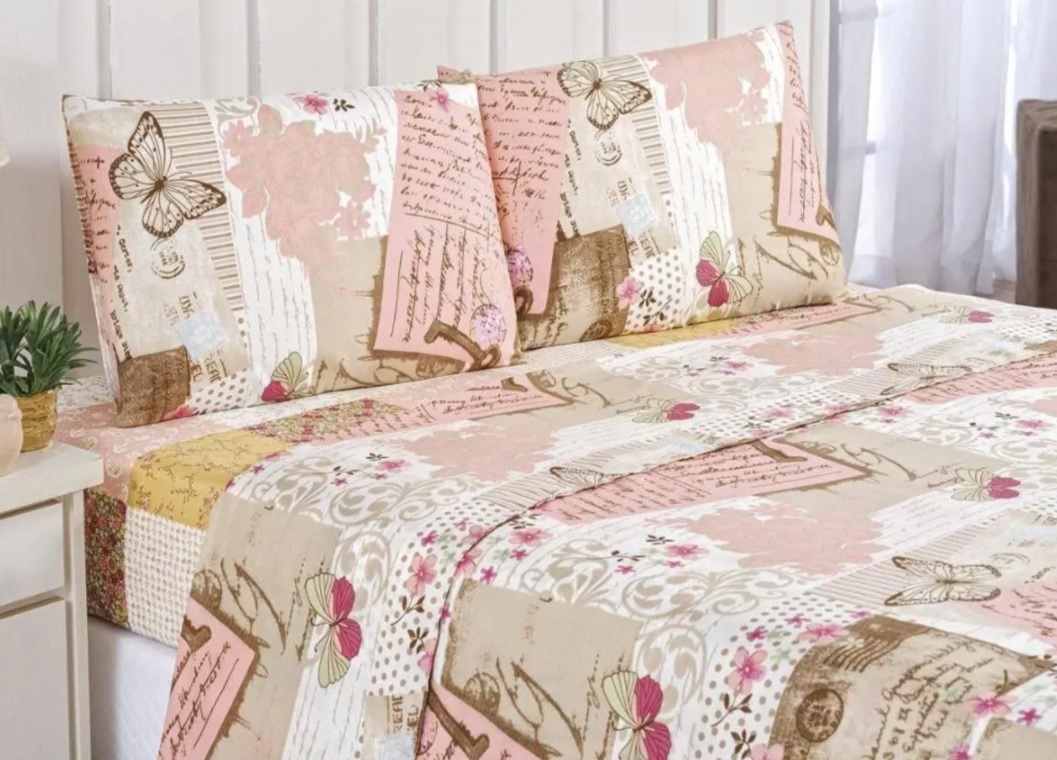 Jogo De Cama Bouti Lençol Casal Padrão Com 04 Peças Estampado Patchwork Rose