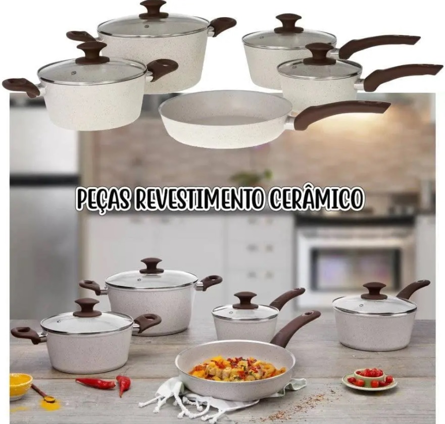 Jogo de Panelas Brinox Revestimento Cerâmico – de Alumínio Vanilla 5 Peças 4,5mm Optima
