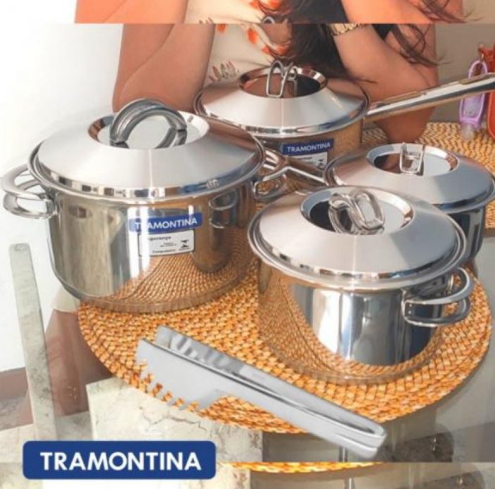 Jogo de Panelas Tramontina Aço Inox Solar 4 peças + Pegador de massa