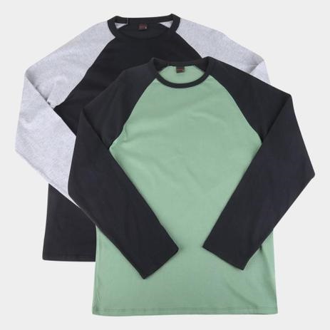 Kit 2 Camisetas Manga Longa Básicos Raglan Masculina