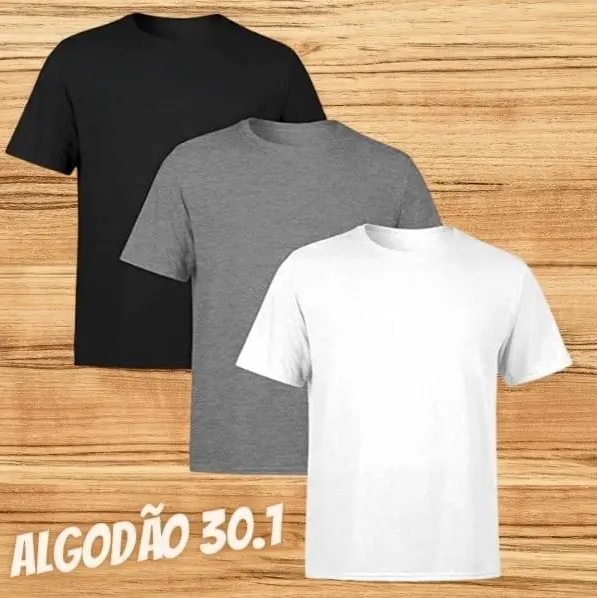 Kit 3 Camisetas Básicas Lisas Algodão Penteado 30.1 Premium