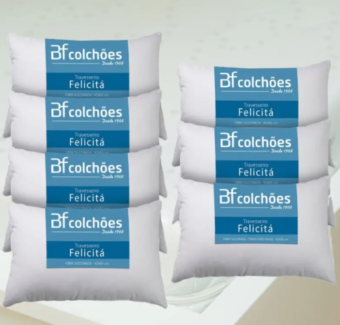Kit 7 Travesseiro Fibra Siliconada Antialérgico 45x65cm BF Colchões