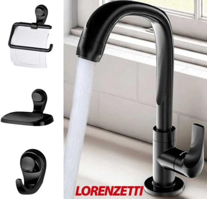 Kit Acessório Banheiro e Torneira 4 peças Fitt 2004 F61 Preto’ 7140095 LORENZETTI