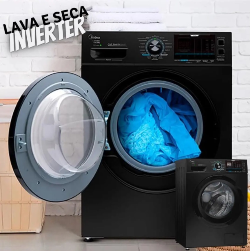 Lava E Seca Midea 11kg Storm Wash Inverter Tambor 4d Preta 110v