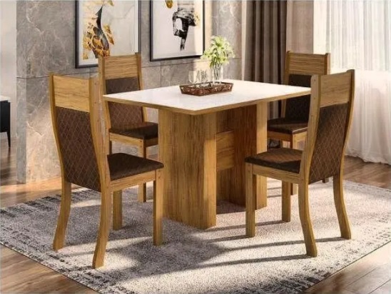 Mesa de Jantar 4 Lugares Retangular – Tampo de Vidro Viero Móveis City