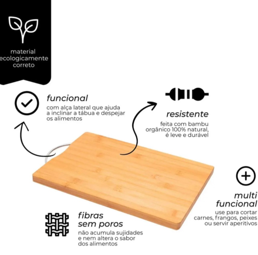 Mimo Style Tábua de Corte Gourmet de Bambu Ecokitchen para Carnes, Legumes, Vegetais, Frutas e Queijo – Ecológica, Durável e Resistente, Ideal para Festa, Churrasco e Confraternização