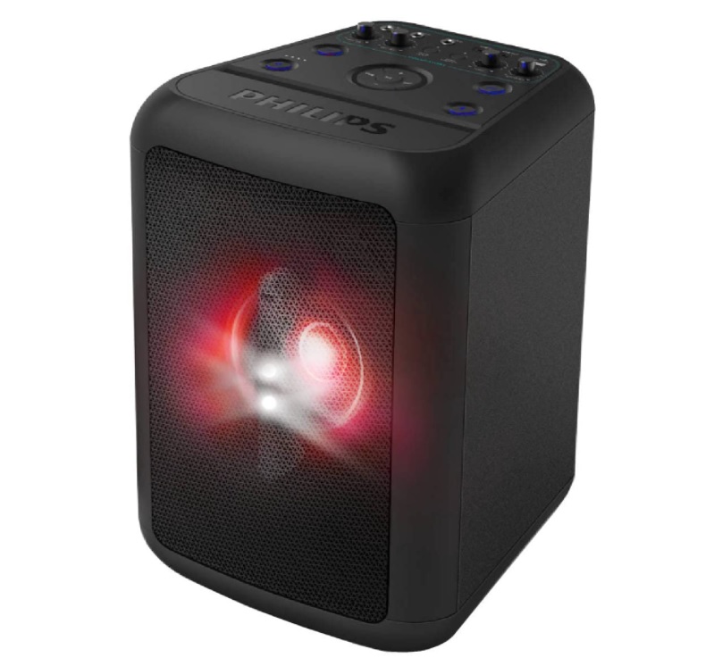 Party Speaker Philips bluetooth com luzes de led, bluetooth, usb, auxiliar, entradas para microfone e guitarra e energia para 14h TANX100/78