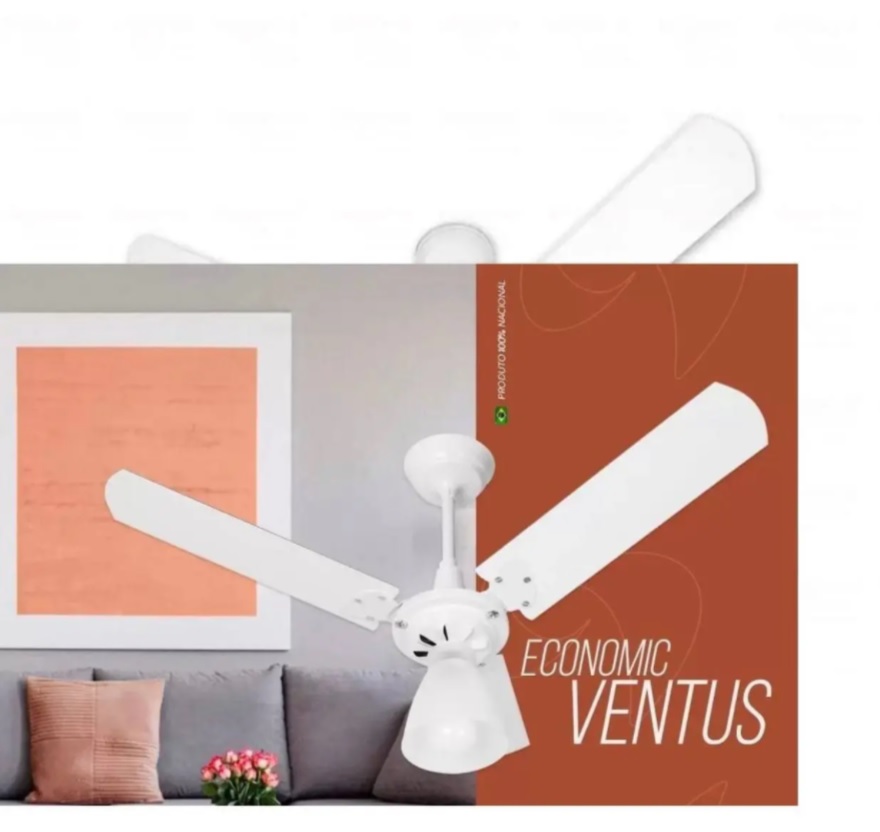 Ventilador de Teto Colonial Branco 127 Luz 3 Pás Arge