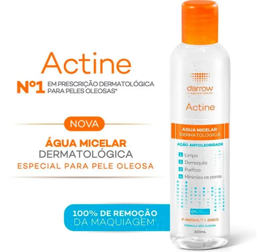 Actine Água Micelar Dermatológica, Peles Oleosas, Darrow – 200Ml, Darrow, 200Ml
