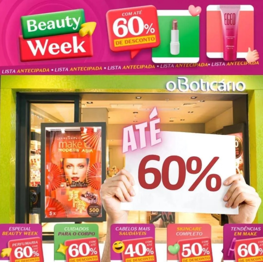 Boticário Beauty Week mais de 600 produtos – Até 60% OFF