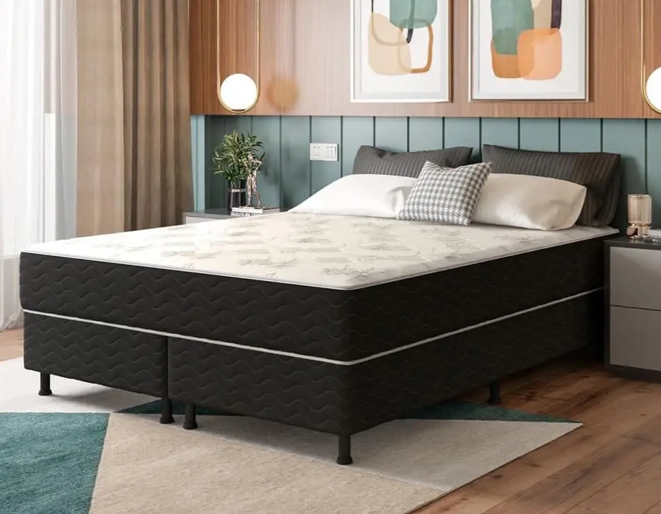 Cama Box Queen Size Premium Phoenix com Molas Superlastic 57x158x198cm – Preto