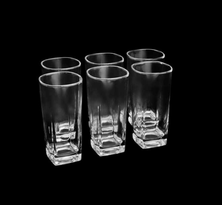 Conjunto 6 Copos Altos De Vidro Square Lyor Transparente 300ml