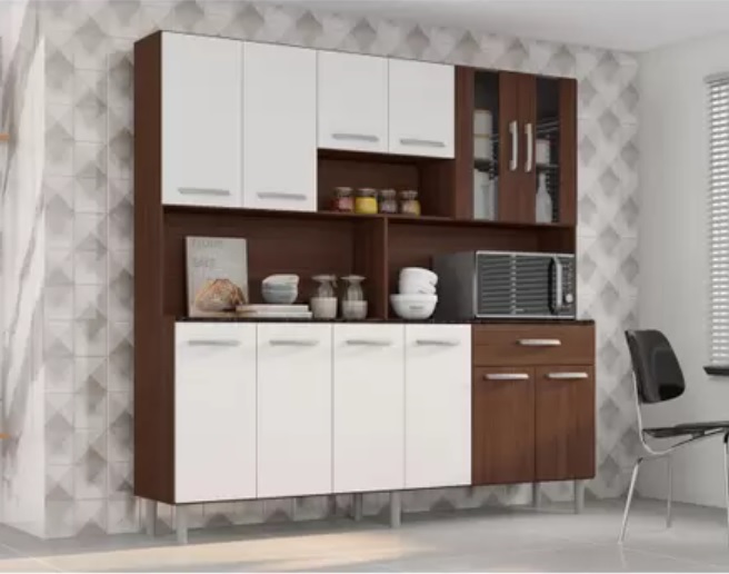 Cozinha Compacta Poliman Móveis Clara com Balcão – 12 Portas 1 Gaveta