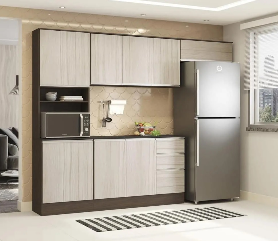 Cozinha Completa Poliman Paris com Balcão – e Nicho para Micro-ondas 9 Portas 2 Gavetas