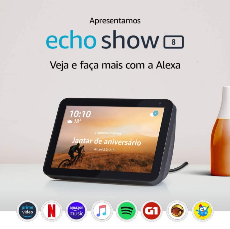 Echo Show 8 (1ª Geração): Smart Speaker com tela de 8″ e Alexa – Cor Preta