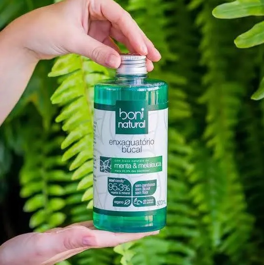 Enxaguante Bucal Natural e Vegano, Sem Flúor, Menta e Melaleuca, Boni Natural, 500ml, Boni Natural, Verde, 500