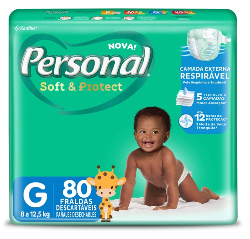 Fralda Descartável Soft and Protect Hiper, Personal, Grande, 80 unidades (Embalagem pode variar)