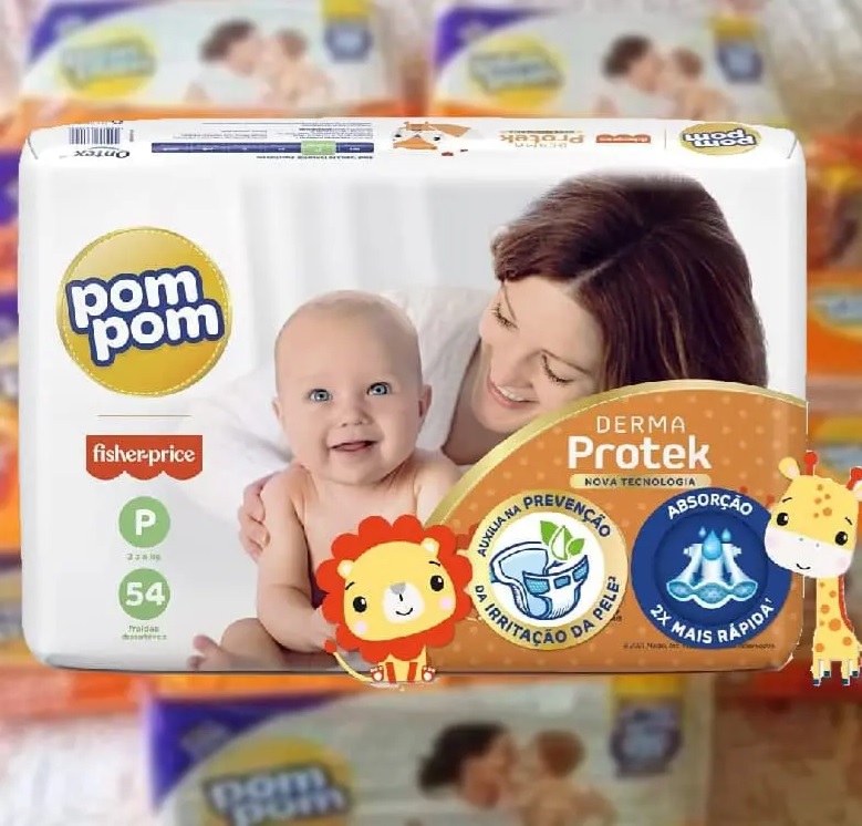 Fralda Pom Pom Derma Protek Mega P 54Un, Pom Pom, Laranja, Pequeno