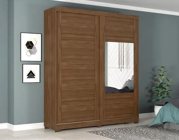 Guarda-roupa Casal com Espelho 2 Portas de Correr – 3 Gavetas Henn Zambezy