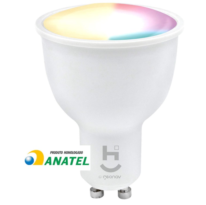 Hi By Geonav New Lâmpada Inteligente RGB+W, Branco Frio /Quente, LED 5W, Wi-Fi, Dicróica, Controle no Aplicativo, 400 Lúmens, Bivolt, Compatível com Alexa