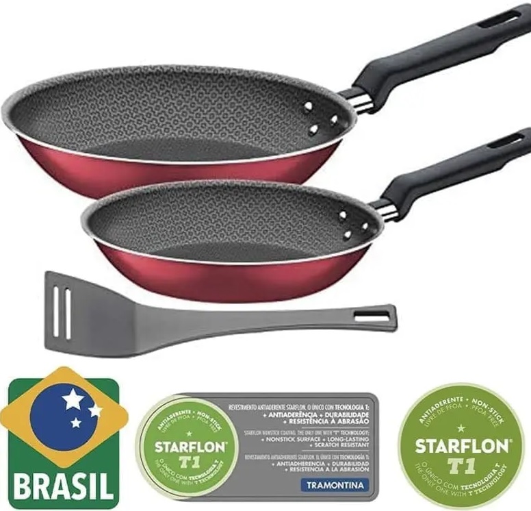 Jogo de Frigideiras de Alumínio com Revestimento Interno de Antiaderente 3 Peças Tramontina Bergamo Vermelho