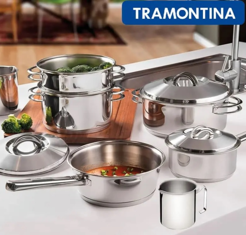 Jogo de Panelas com Fundo Triplo, Tramontina, Solar Inox