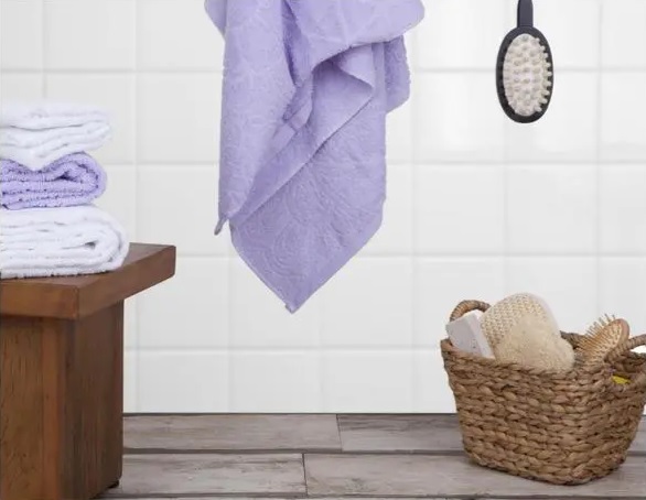 Jogo de Toalhas de Banho Sisa Algodão Elisa – Lilás e Branco 4 Peças