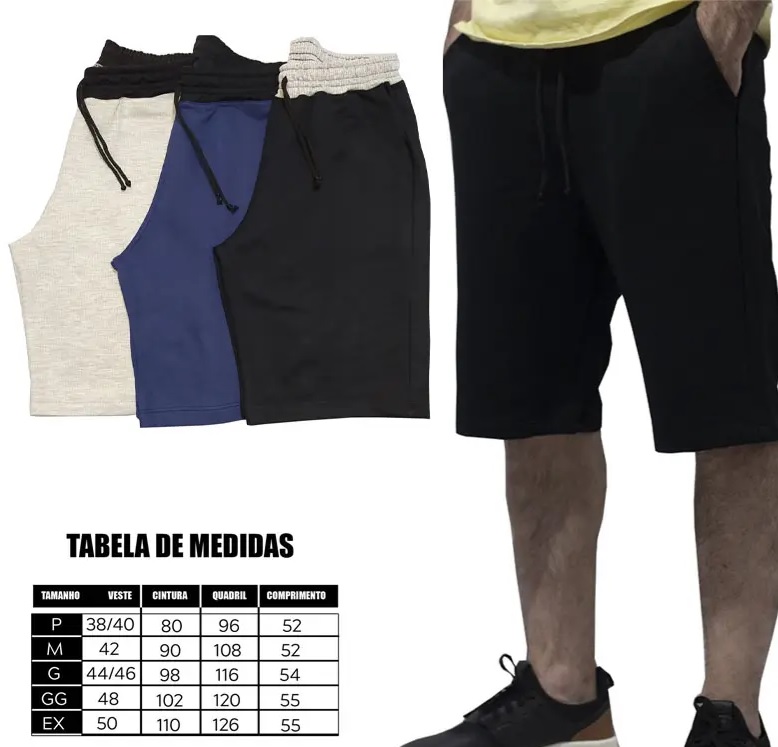 Kit 3 Bermudas Moletom Masculino Short Academia