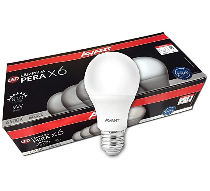 Kit 6 Lâmpada Led 9w Bulbo Soquete E27 Bivolt Casa Comércio, Avant, PERA LED A60, serie YS