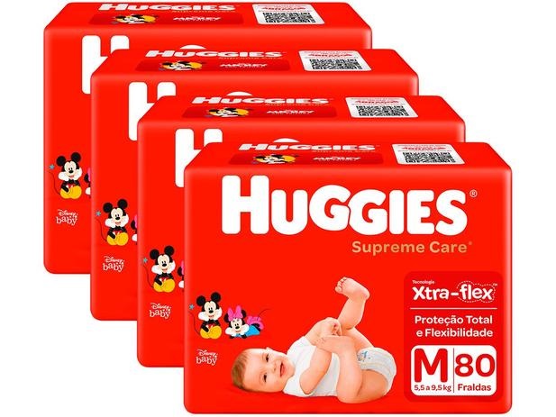 Kit Fraldas Huggies Supreme Care – Tam. M 5,5 a 9,5kg 4 Pacotes com 80 Unidades Cada