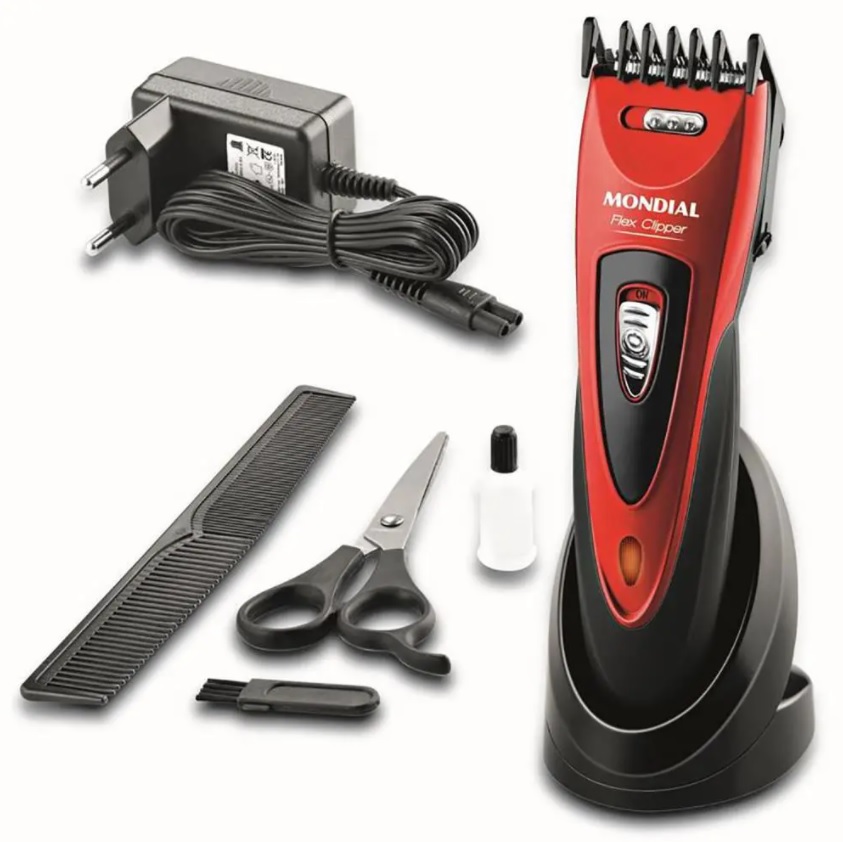 Máquina de Cortar Cabelo Mondial CR-04 Flex Clipper com 2 Pentes Bivolt – Vermelho