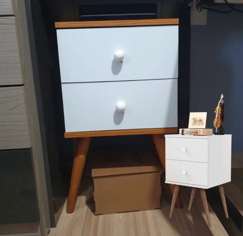 Mesa De Cabeceira com 2 gavetas e pés retrô 30cm – Branco – Candy – Mania de Móveis